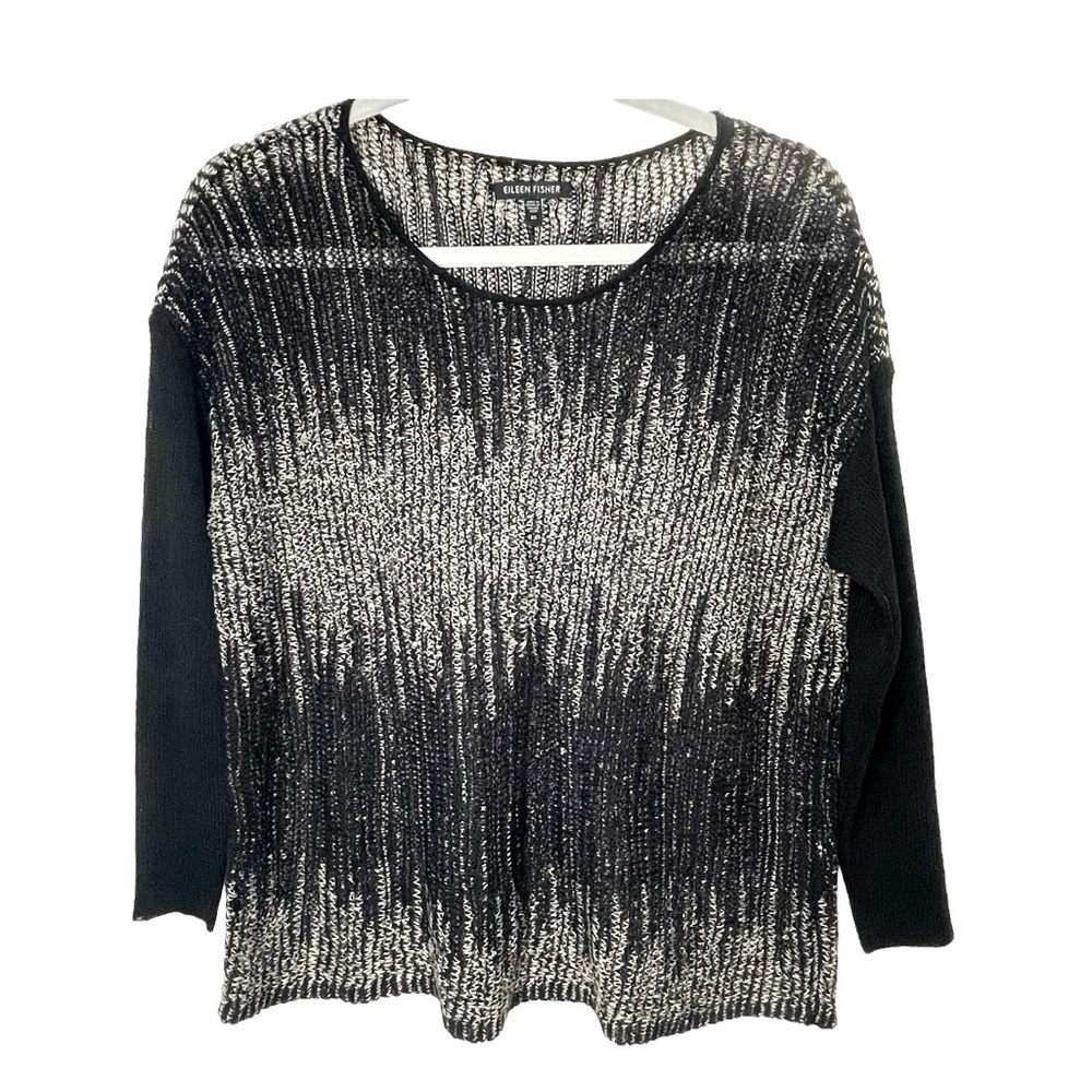 Eileen Fisher Black Sweater Wool Linen Relax Box Top Lightweight SZ XS - Picture 2 of 8